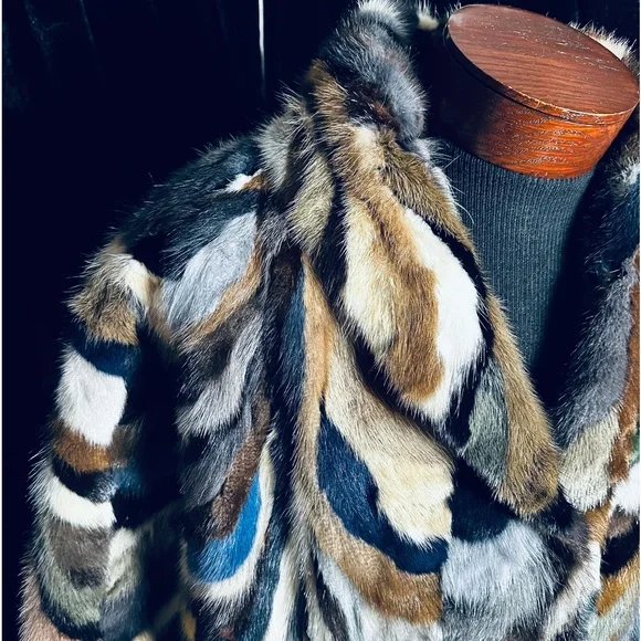 M. Jacques Designer Furs Vintage EXTREMELY RARE Dyed Multicolor Mink Fur Coat - Picture 4 of 9